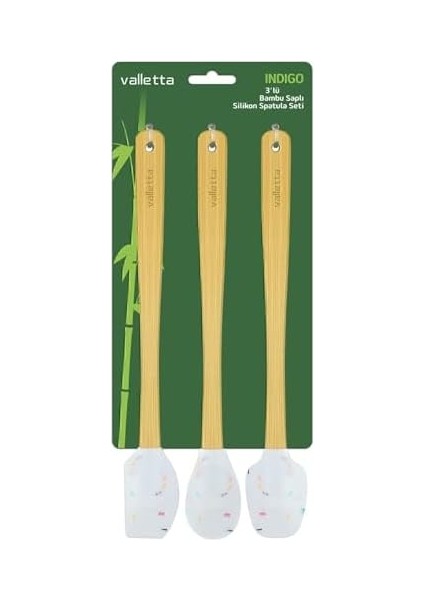 Indigo 3'lü Beyaz Renkli Noktalı Bambu Silikon Spatula Seti Uzun 26 cm VLT1518 modelleri
