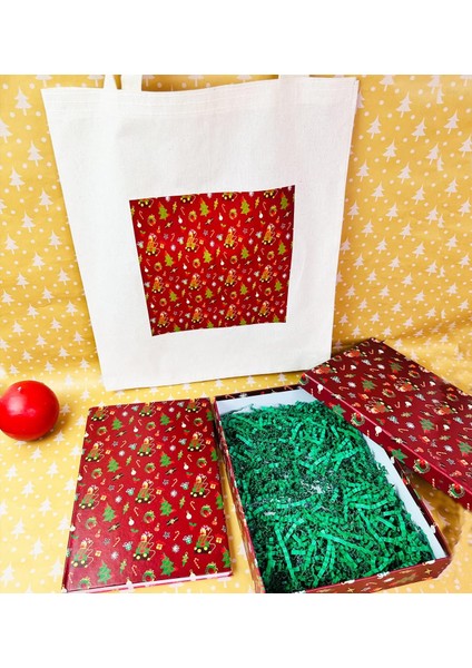 Özel Bez Çantalı ve Kutulu Kırmızı Yılbaşı Seti