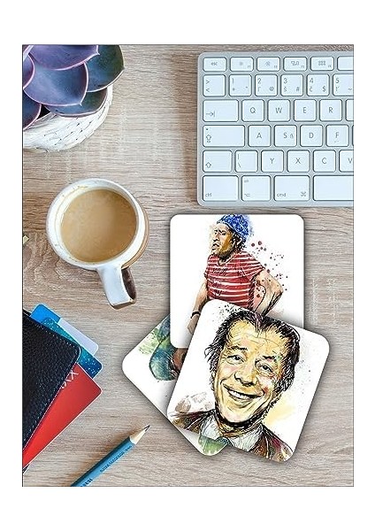 Yeşilçam Oyuncuları Temalı Ahşap Bardak Altlığı Ahşap Baskılı Altlık 6'lı Set (9 x 9cm) KARBONNM53 modelleri