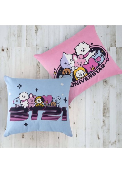 Lisanslı Pamuk BT21 Kırlent Çok Renkli Tekli