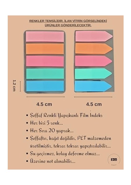 Sticky Notes Şeffaf Renkli Yapışkan Not Kağıtları Film Indeks (Renk 5) fiyatları