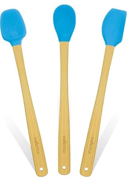 Indigo 3'lü Turkuaz Bambu Silikon Spatula Seti Uzun 26 cm VLT1514