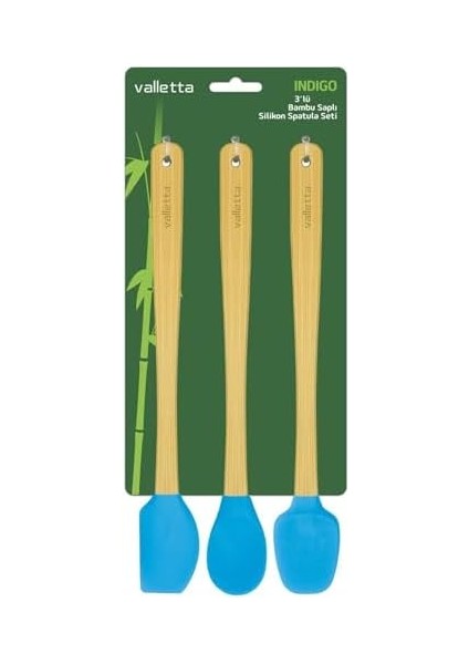Indigo 3'lü Turkuaz Bambu Silikon Spatula Seti Uzun 26 cm VLT1514 modelleri