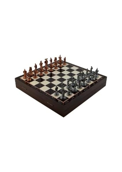 Orta Boy Metal Ispanyol Satranç Takımı Antik ve Ceviz Desenli Sandıklı Mdf Tahtası (36 x 36 x 6 Cm.) fiyatları