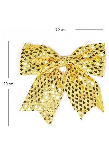 Yılbaşı Süsü Askılı Parlak Pullu Fiyonk Dore 20 x 20 cm .