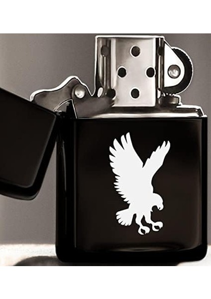 Gift Kartal Tasarımlı Siyah Benzinli Metal Çakmak