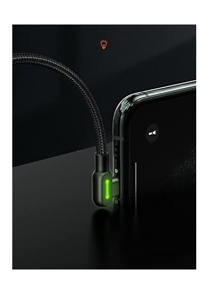 LED 90 Derece Şarj Kablosu Açılı USB Kablosu Açılı Naylon Örgülü Hızlı Şarj Cihazı Veri Senkronizasyon L Şeklinde Kablo Adaptörü iPhone x 8 7 6 Plus Pad Pod (1,8 M) ile Uyumlu