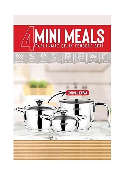 4 Mini Meals 18/10 Paslanmaz Çelik Tencere Seti 5 Parça ST-303 fiyatları