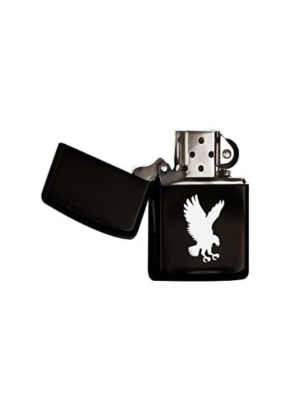 Gift Kartal Tasarımlı Siyah Benzinli Metal Çakmak