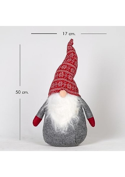 Yılbaşı Süsü Pelüş Cüce Kırmızı-Gri 50 cm .