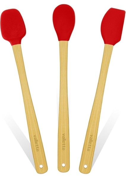 Indigo 3'lü Kırmızı Bambu Silikon Spatula Seti Uzun 26 cm VLT1510