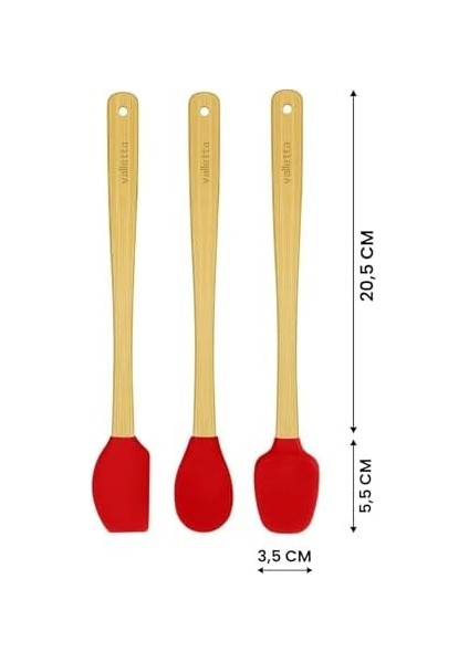 Indigo 3'lü Kırmızı Bambu Silikon Spatula Seti Uzun 26 cm VLT1510 fiyatları