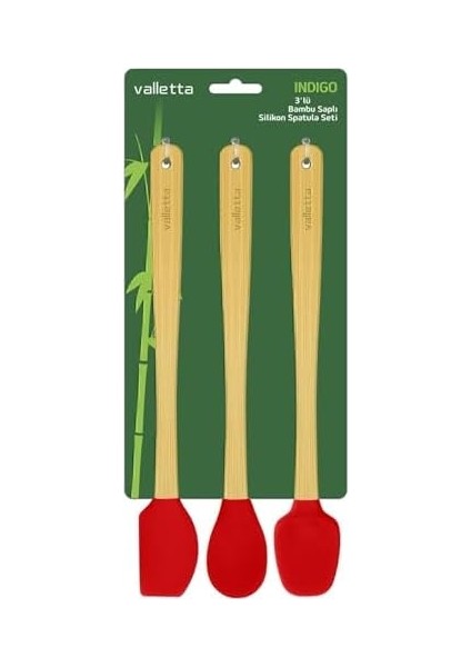 Indigo 3'lü Kırmızı Bambu Silikon Spatula Seti Uzun 26 cm VLT1510 modelleri