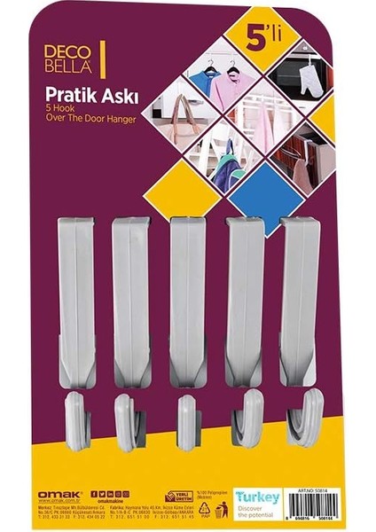 5 'li Pratik Askı, Çok Renkli