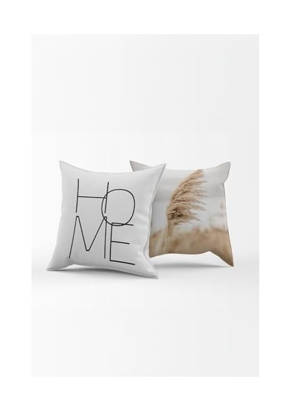 Home Temalı Özel Tasarım 2'li Yastık Kılıfı, Dijital Baskı Kırlent Kılıfı, Beyaz Renk, 43 x 43 cm modelleri