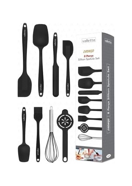 Drongo Isıya Dayanıklı Yanmaz Yapışmaz Silikon Spatula Seti 8 Parça Siyah fiyatları