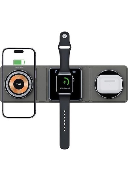 15W 3in1 Kablosuz Şarj Standı Mg-70