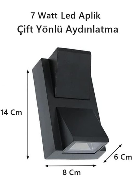Rodos 7 Watt Modern Duvar LED Aplik 3200K Gün Işığı Çift Yönlü Iç ve Dış Mekan Aplik IP44