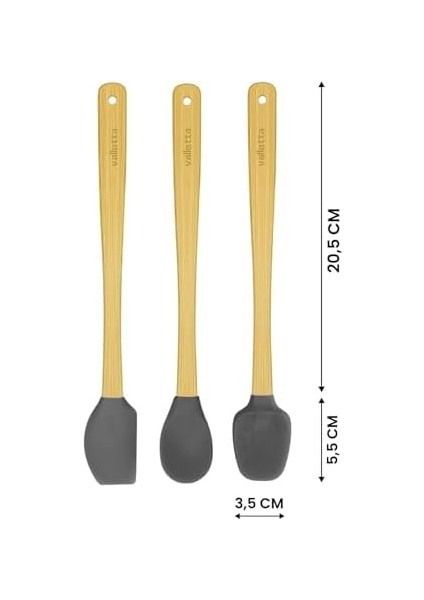 Indigo 3'lü Gri Bambu Silikon Spatula Seti Uzun 26 cm VLT1504