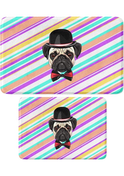 Sevimli Tasarımlı Mikrofiber Banyo Paspası, Kaymaz Taban, Makinede Yıkanabilir (246_BPSM, 2'li Takım 40 x 60_50 x 80)