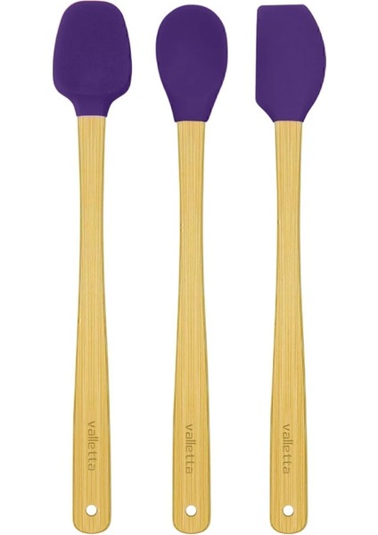 Indigo 3'lü Mor Bambu Silikon Spatula Seti Uzun 26 cm VLT1506