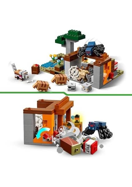 Minecraft Armadillo Maden Keşfi 21269 - 8 Yaş ve Üzeri Erkek ve Kız Çocuklar Için Mağara Örümceği ve Kurt Figürleri Içeren Rol Yapım Oyuncağı Yapım Seti, Doğum Günü Hediyesi Fikri (247 Parça)