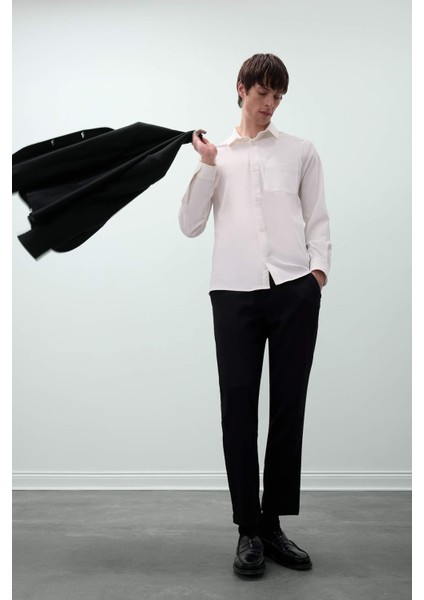 Regular Fit Polo Yaka Basic Düz Gofre Uzun Kollu Beyaz Gömlek D8713AX25SP fiyatları