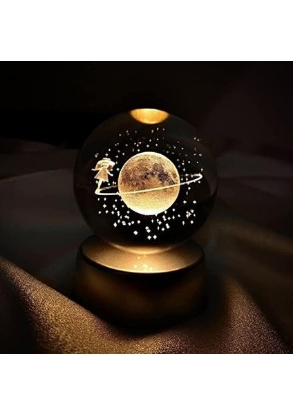 Kristal Cam Küre Renk Değiştiren LED Işıklı Gece Lambası Dekoratif Hediyelik Satürn Kızı modelleri