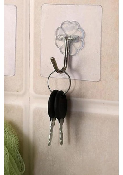 Yapışkanlı Şeffaf Askı 5'li Set - Metal Kancalı Askılık 1420