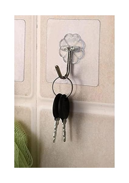 Yapışkanlı Şeffaf Askı 5'li Set - Metal Kancalı Askılık 1420 fiyatları