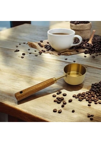 60 ml Kapasiteli Ahşap Saplı Metal Ölçü Kaşığı - Altın Ton modelleri