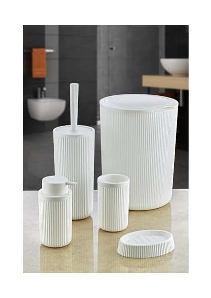 5 Parça Lüx Plastik Banyo Seti 7 Litre Dokunmatik Çöp Kovalı, Antibakteriyel Fırça (Beyaz) fiyatları