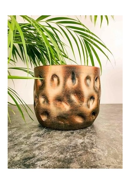 Tasarımı Ev Dekorasyon Aksesuar Bakır Desenli Toprak Saksı Saksılık Salon Çiçeklik - 19 cm fiyatları