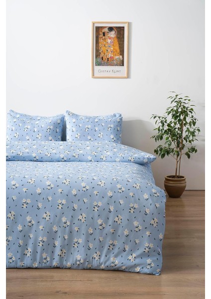 Mavi Minimal Papatya Çift Kişilik Nevresim Takımı, Pamuklu