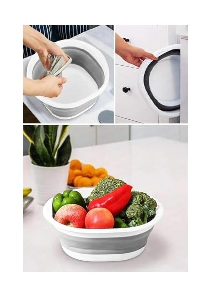 Katlanabilir Badya Leğen, 2,7 Litre, Taşınabilir, Yer Kaplamayan Çok Amaçlı Mutfak Banyo Badya