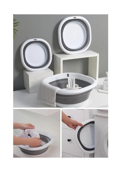 Katlanabilir Badya Leğen, 2,7 Litre, Taşınabilir, Yer Kaplamayan Çok Amaçlı Mutfak Banyo Badya