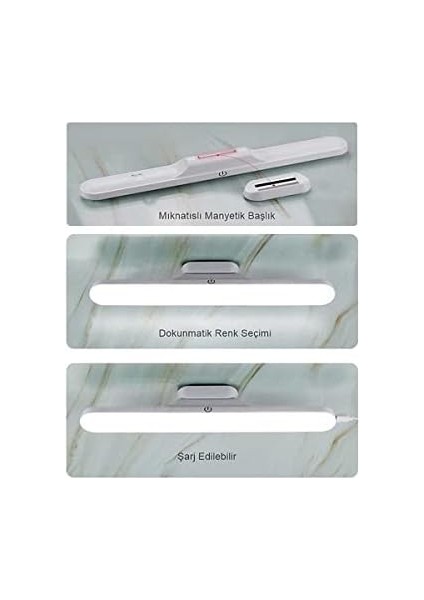 Martı Cabınet Şarjlı Kolay Taşınabilir Mıknatıslı LED Işık Kablosuz Kademeli 3 Renk Aplik fiyatları