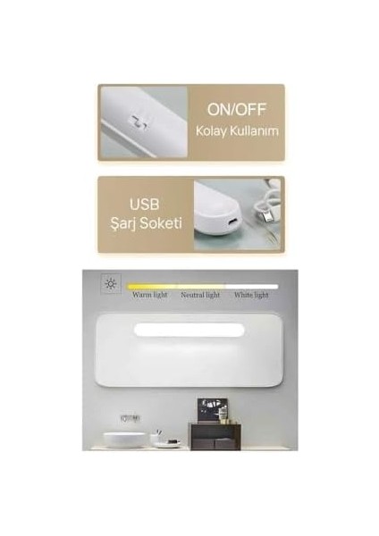 Martı Cabınet Şarjlı Kolay Taşınabilir Mıknatıslı LED Işık Kablosuz Kademeli 3 Renk Aplik modelleri