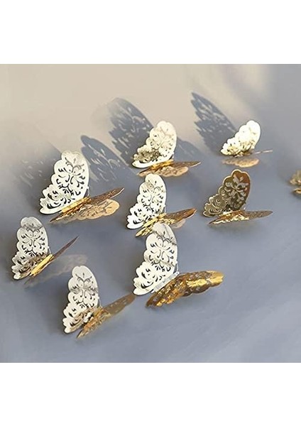 Ev Dekorasyon 3D Metalik Renk Oyma Pvc Kelebek 12 Li Süsleme Model Y3