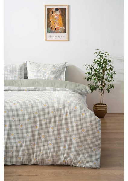 Pötikare Yeşil Papatya Çift Kişilik Nevresim Takımı, Pamuklu