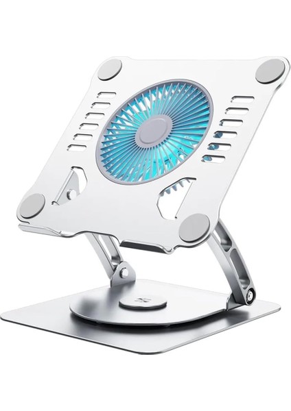 Soğutuculu Notebook ve Laptop Stand Yüksekliği Ayarlanabilir Fanlı Tutucu 10-17 Inç Notebooklar ile Uyumlu 360 Derece DÖNER%100 Tok Alüminyum Alaşımlı Katlanır CZY524 (CZY524 - Silver)