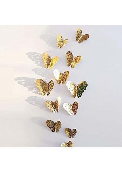 Ev Dekorasyon 3D Metalik Renk Oyma Pvc Kelebek 12 Li Süsleme Model Y3 fiyatları