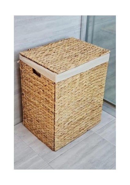 Yapımı Doğal Hasır Katlanabilir Kirli Çamaşır Sepeti, Modern Çamaşır Sepeti, Katlananır Yer Kaplamayan Rattan Kirli Çamaşır Sepeti (44X34 cmYÜKSEKLIK 54 cm)