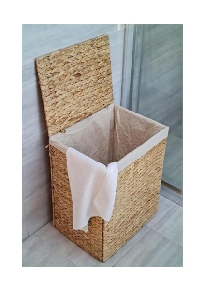 Yapımı Doğal Hasır Katlanabilir Kirli Çamaşır Sepeti, Modern Çamaşır Sepeti, Katlananır Yer Kaplamayan Rattan Kirli Çamaşır Sepeti (44X34 cmYÜKSEKLIK 54 cm)