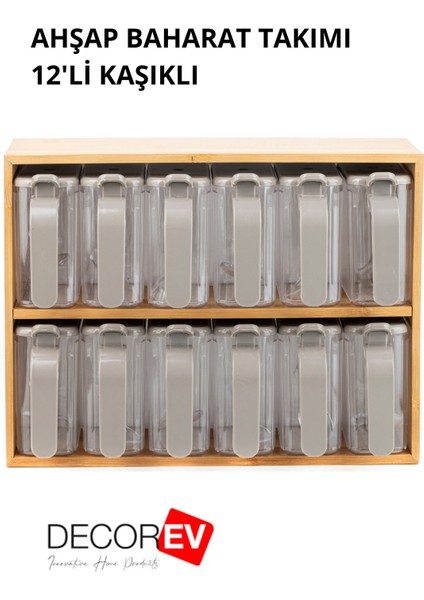 Bambu Standlı 12'li Baharatlık Seti Takımı Kaşıklı Pratik Saklama Kabı 25 Parça fiyatları
