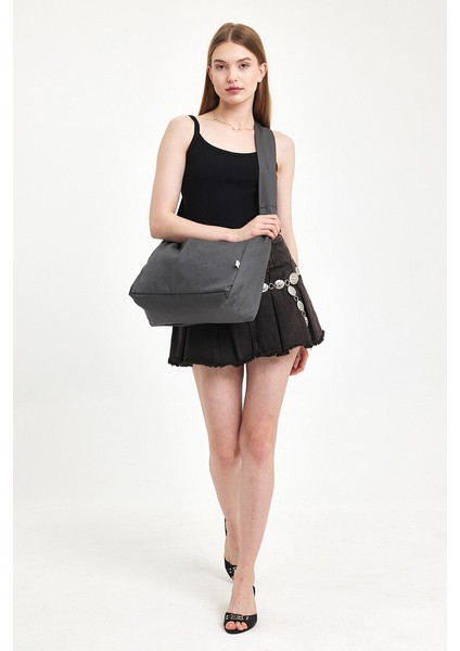 Classic Kanvas Gri Renk Tote The School Bag Çapraz ve Omuz Çantası BOY 27 X EN 35