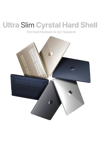 Macbook Air M2 / M3 Çip 2022-2023-2024 Yılları 13.6'' ile Uyumlu Ultra Clear Sert Koruyucu Kılıf (A2681) (A3113) Kodlu Modeller Için (Super Şeffaf) fiyatları