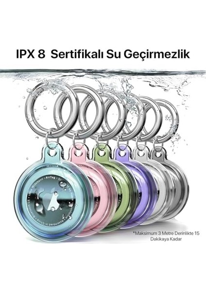 Airtag Için Su Geçirmez Ultra Şeffaf Görünümlü Silikon Kılıf ve Anahtarlık (Siyah Şeffaf) modelleri