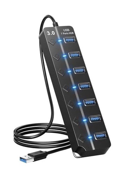 7 Bağlantı Noktalı USB Hub Bölücü Çoklu Hub USB 3.0 Adaptörü USB Çoklu Bağlantı Noktalı Anahtarlı ve Işıklı Güç Adaptörü ZR790
