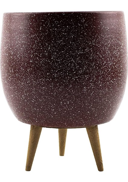 Tasarımı Ev Dekorasyon Aksesuar Bordo Granit Toprak Saksı Saksılık Salon Çiçeklik 3 Ayaklı - 19 cm